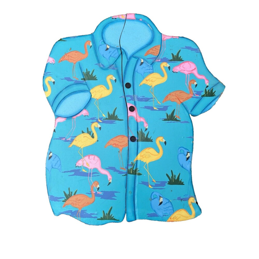 Painted Wood Flamingo Shirt Wall Shelf, Novelty Tropical Shirt Front